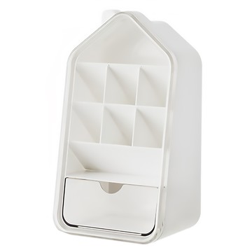 收納部屋 桌面房屋造型收納架 大 多層分格 透明抽屜  白色  1個