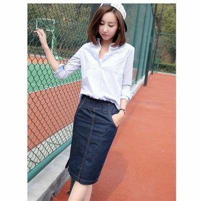 デニムスカート レディース スカート 膝丈 タイトスカート スリット ミディアム丈スカート ウエストゴム 春 夏 ボトムス 着痩せ 通勤 Ol Y 通販 Lineポイント最大get Lineショッピング