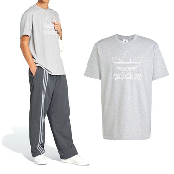 Adidas OUTL TREF Tee 男款 灰色 三葉草 愛迪達 純棉 運動 休閒 上衣 短袖 JP1087