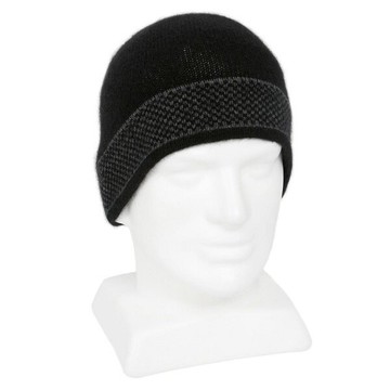 紐西蘭貂毛羊毛帽*摩斯配色_炭灰色X黑色(單層)