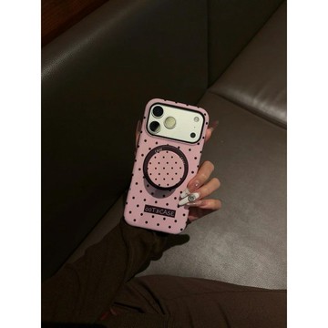 簡約粉粉點適用蘋果17Promax手機殼iPhone14菲林16磁吸15支架12新