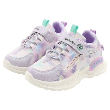 Rabbitfoot 女童蝴蝶 PU 運動鞋 210mm 紫色 - 舒適透氣 可愛造型