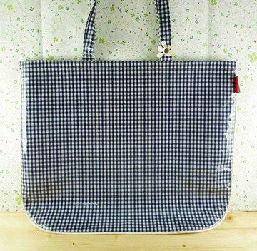 【震撼精品百貨】日本精品百貨 肩背提袋-細格條紋-藍 震撼日式精品百貨