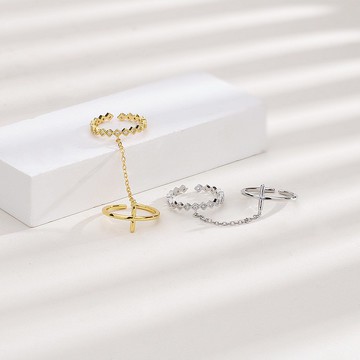 【SoLight鹽青】SL338、SL339鑲鑽幾何雙鍊條雙層十字架設計感戒