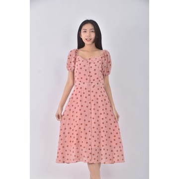 (S) ba duo zi質感點點粉色洋裝二手衣