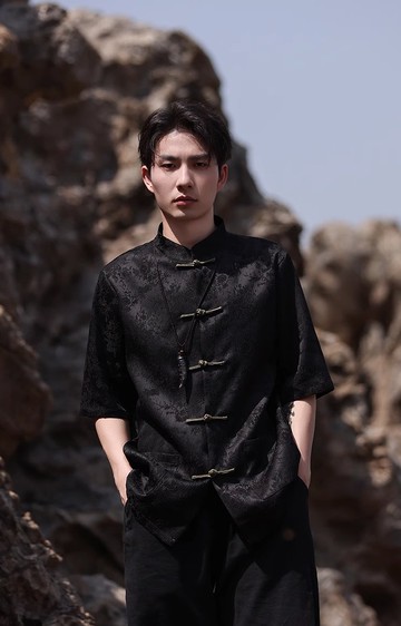 新中式復古 撞色盤扣短袖襯衫