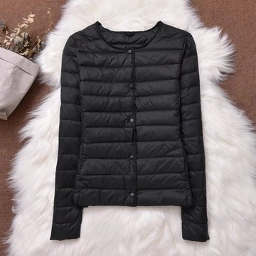 【100%白鴨絨】輕薄羽絨服女 短款圓領內膽白鴨絨 秋冬新款大碼輕便保暖無領外套 冬季外套女