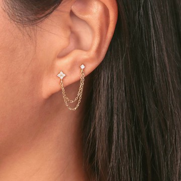 s925銀花朵鋯石耳釘耳環 流蘇鏈條長款多耳洞耳釘 女生耳釘禮物