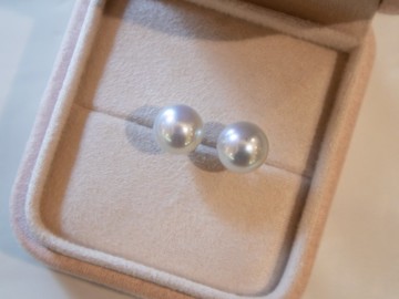 日本銀藍灰 Akoya 珍珠耳環。8.1-8.3mm 18k金