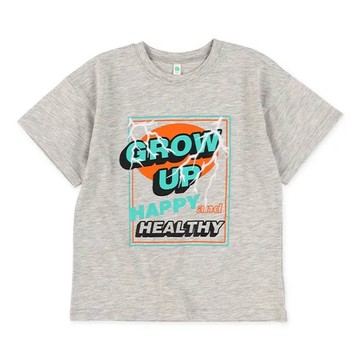 日本西松屋 - 帥氣成長標語短袖上衣-雜灰