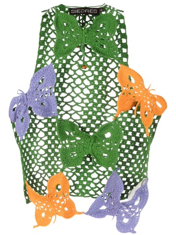 SIEDRES - Lita Butterfly crochet-knit top - women - Cotton - XS - Green
