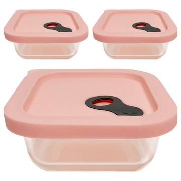 PAMIRE 帕米爾 矽膠玻璃密封方形保鮮盒 烤箱適用  1個容器 + 1個蓋子  3個