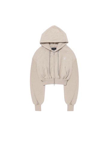 Fleece-lined Signature Crop Hood Zip-up Hoodie [Beige]