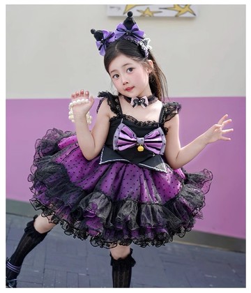 love, charlotte - 甜美酷黑紫蘿莉塔蓬裙洋裝-獨家送頭箍成套搭配