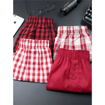 阿羅褲純棉寬松大碼本命年牛年大紅格子吉祥如意平四角內褲四條裝