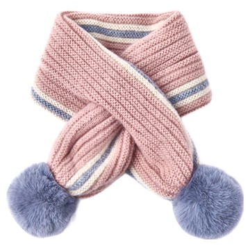 兒童針織毛球保暖圍巾  72 x 9cm  甜粉色