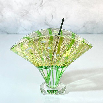 金箔玻璃扇和香座，清爽的綠，綠色，玻璃珠，香包括