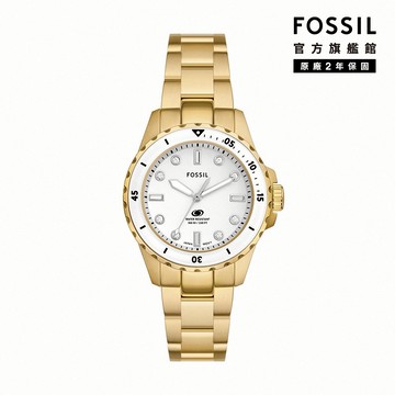 【FOSSIL 官方旗艦館】Blue Dive 潮流知性晶鑽女錶 金色不鏽鋼鍊帶手錶 36MM ES5350
