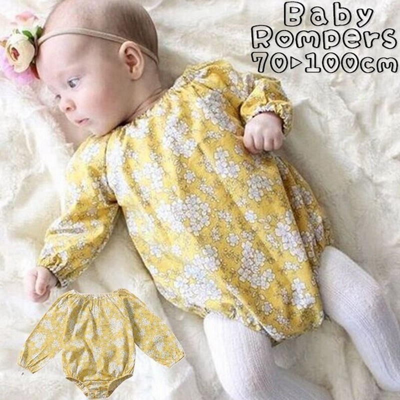 ロンパース ボディスーツ つなぎ 長袖 花柄 フラワー ベビー服 ベビーウェア 子供服 キッズ 股下ボタン ボートネック ギャザー ゴム かわいい 可 通販 Lineポイント最大0 5 Get Lineショッピング