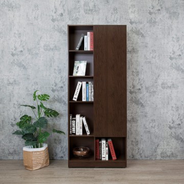 Birdie南亞塑鋼-2.7尺開放式6格右上單門書櫃/六格一門收納櫃/展示櫃/置物櫃(胡桃色)-80.2x32.5x200cm