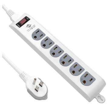 WEITIEN CK-3163-9 3孔1開6座 可壁掛 防雷擊 電腦線 延長線 9尺/2.7M
