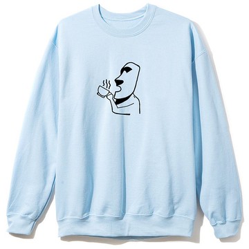 摩艾咖啡 Moai中性大學T刷毛 水藍 coffee秋冬裝聖誕交換禮物派對