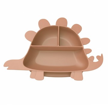 BESOViDA 恐龍全矽膠學習餐盤 不含塑化劑 雙酚A 食品級抗菌矽膠 耐冷熱 -30-200°C  28.7 x 20 x 3.8cm  劍龍 栗子棕  1個