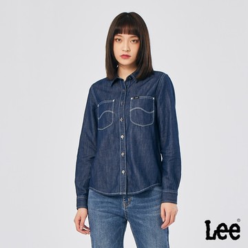 Lee 女款 經典休閒長袖牛仔襯衫 深藍洗水｜Modern