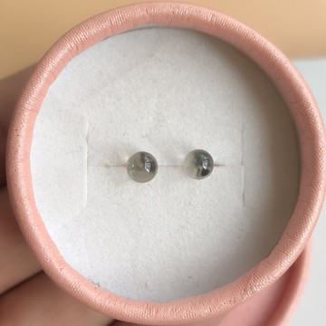 天然白水晶圓珠耳釘女款925純銀6mm小燈泡簡約時尚百搭水晶耳飾品