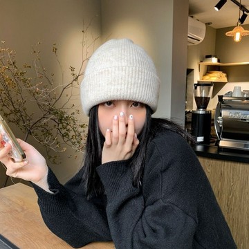 [Simon.co] 日系 純色 加厚 百搭 針織 毛帽 配件 秋冬 帽子