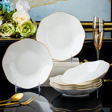 餐具套裝輕奢高級感景德鎮骨瓷鉆石盤圓盤方盤魚盤簡約純手工描金