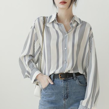 雪紡條紋襯衫女2023年秋裝新款通勤職業裝面試襯衣設計感小眾上衣