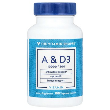 The Vitamin Shoppe, 維生素 A 和 D3，100 粒素食膠囊