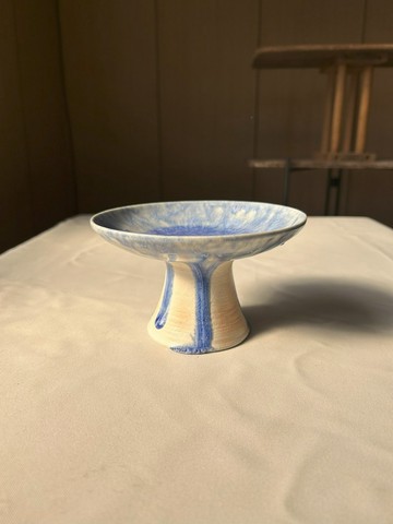 流彩釉高台皿 藍色
