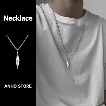 【ANHO】現貨在台/簡約/立體/菱形/鏤空/吊墜/項鍊/毛衣鍊/細鏈