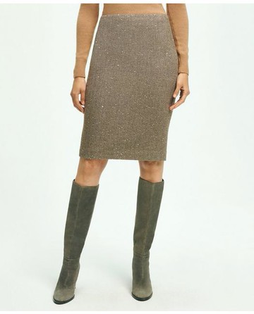 Brooks Brothers Women's Wool Blend Sequin Pencil Skirt | Brown | Size 12