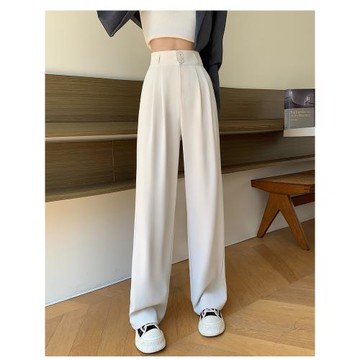 樂其衣春夏季高腰松緊腰西裝闊腿褲女垂感寬松顯瘦直筒休閑長褲