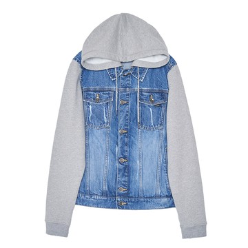 5th STREET｜中性｜拼接連帽牛仔外套｜石洗藍