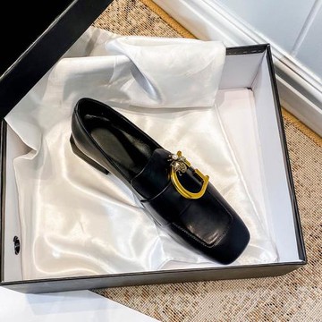 歐洲站女鞋2024新款方頭單鞋女粗跟英倫風小皮鞋韓版百搭樂福鞋子