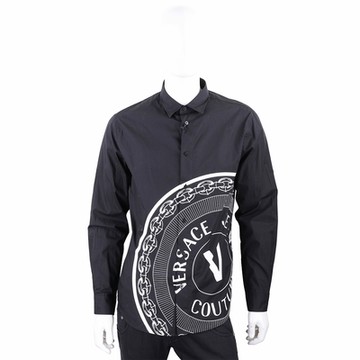 VERSACE 標誌鎖鏈圖騰黑色棉質襯衫(男款)