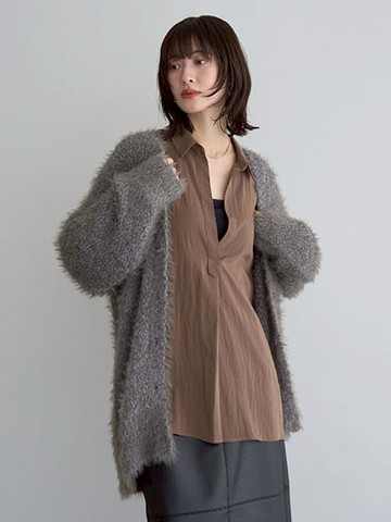 尾崎紗代子著用款-毛茸茸V領針織開襟罩衫(07001131800) - YECCA VECCA