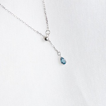 倫敦藍托帕石925純銀水滴伸縮設計項鍊