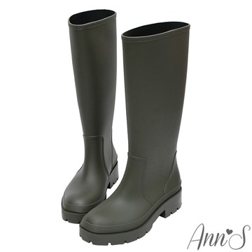 Ann’S直腿版型!百搭素面長筒防水雨靴長靴4cm-綠(版型偏大)