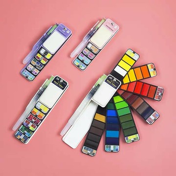 秀普折疊扇形固體水彩水彩畫筆套裝初學者手繪含自來水筆兒童水粉【益三和】可開發票