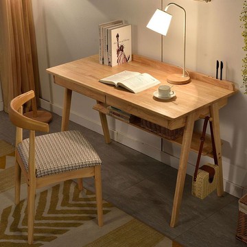 免運 可開票 快速出貨 實木書桌北歐原木簡約ins日式白色臺式電腦桌臥室家用學生學習桌D