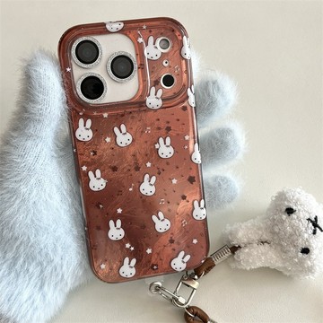 棕底滿屏星星音符兔子適用iPhone17蘋果16ProMax/15/14手機殼新款