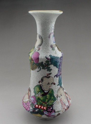 晚清青花瓷青花瓷花瓶古董古玩仿古瓷器 復古擺件收藏 嬰戲花瓶1入