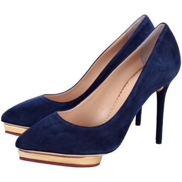 Charlotte Olympia Debbie 麂皮心型底台設計細跟鞋(藍色)
