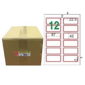 【龍德】LONGDER 三用電腦標籤 A4 12格 圓角 42*87mm 紅框 1000張/箱 LD-810-J-B(適用雷射、噴墨、影印)