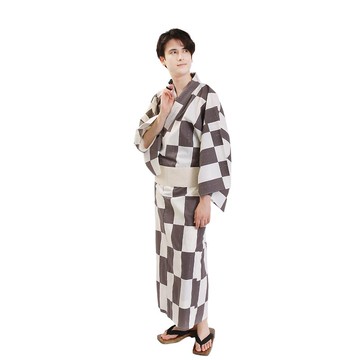 日本 和服 男 綿 浴衣 腰封 2 件 套組 L Z35-d2 yukata